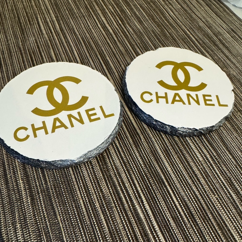 White Coasters with Gold Logo - Picture 2 of 5
